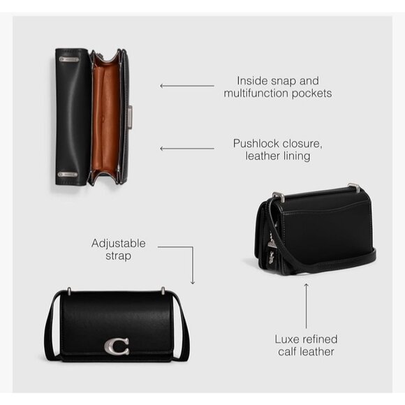 NWT!  Coach Women's Luxe Refined Black Calf Leather Bandit Crossbody - Picture 3 of 10